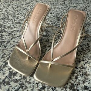 Steve Madden Annie Metallic Gold Strappy Square-Toe Heel